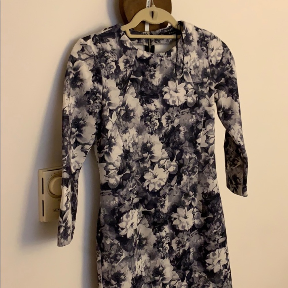 Zara black and white floral scuba dress